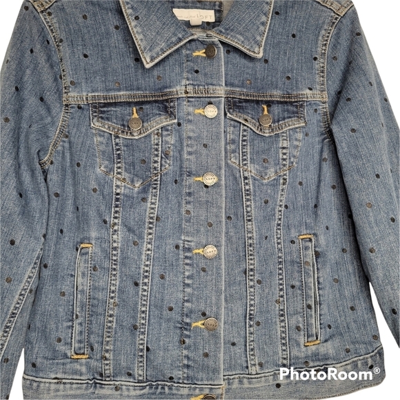 LOFT Black Polka Dot Denim Jacket - Picture 5 of 9